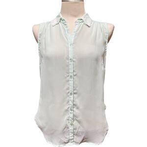 Daytrip Sleeveless Top Lace Collar Sheer Pastel Green Medium